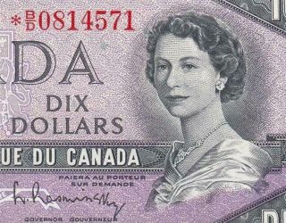 1954 Bank Of Canada Qeii $10 Star Note ( (gem Unc))