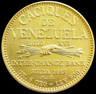 1957 GOLD YARACUY VENEZUELA 6 GRAM INDIAN CACIQUES COIN STATE 2