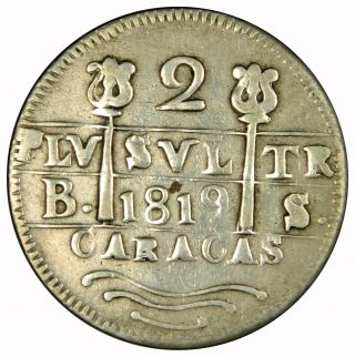 1819 Bs Caracas Venezuela 2 Reales Fine/vf Priced Right