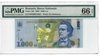 P - 106 1998 1000 Lei,  Romania Banca Nationala Pmg 66epq Gem,