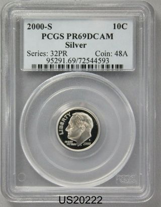 2000 - S Roosevelt Dime Silver Proof Pcgs Pr - 69 Deep Cameo