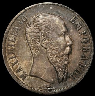 1867 - Mo Mexico Empire Of Maximilian One Peso Silver Coin Pcgs Au 55 - Km 388.  1