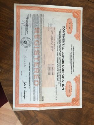 Continental Illinois National Bank Stock Certificate