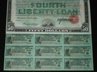 WWI U.  S.  $50 Fifty Dollar Fourth Liberty Loan 4 1/4 Gold Bond 1933 - 1938,  RARE 3