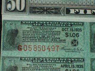WWI U.  S.  $50 Fifty Dollar Fourth Liberty Loan 4 1/4 Gold Bond 1933 - 1938,  RARE 4