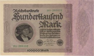 1923 100,  000 Mark Germany Currency Reichsbanknote Unc German Banknote Bill Note
