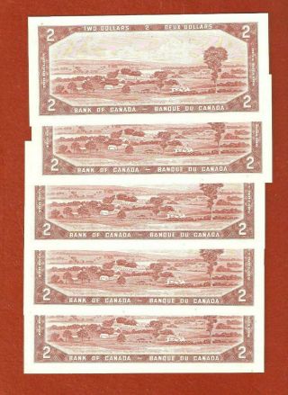5 1954 Consecutive Serial Number Two Dollar Bank Notes Gem Uncirculated E750 2