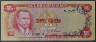 1960 Baank Of Jamaica 50 Cents Bank Note Money Ac Serial Number