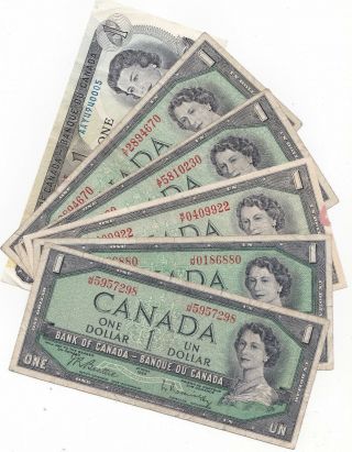 Bank Of Canada - 5 X 1 Dollar (1954) And 1 Dollar (1973) - Hm Queen Elizabeth Ii