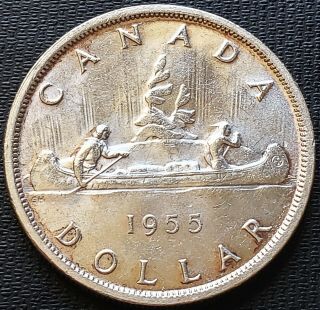 1955 Canada Silver $1 Dollar Coin Ms - 63