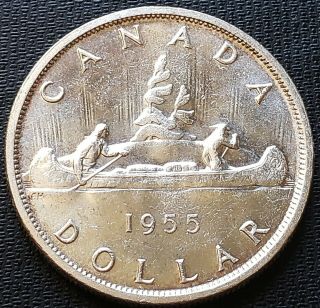 1955 Canada Silver $1 Dollar Coin Ms - 62/63