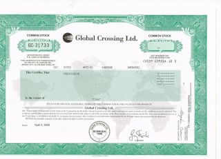 Global Crossing Ltd. ,  2003,  Dot - Com Bubble Classic,  Vf,