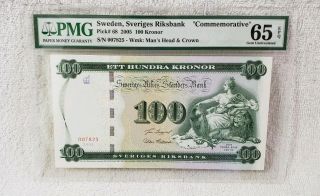 Sweden,  Sveriges Riksbank 2005 100 Kronor " Comm.  " P 68 Pmg 65 Epq Gem Unc