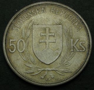 Slovakia 50 Korun 1944 - Silver - 5th Ann.  Of Independence - Xf - - 3685