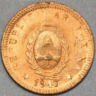 1947 Argentina 2 Centavos Red Uncirculated Coin (19071510r)