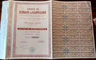 France Societe Domaine Karmoudah 34000 Francs Unc Coupons Bond Loan Stock Share