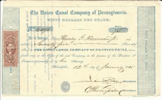 1865 Pennsylvania The Union Canal Company Of Pennsylvania Stock Certificate