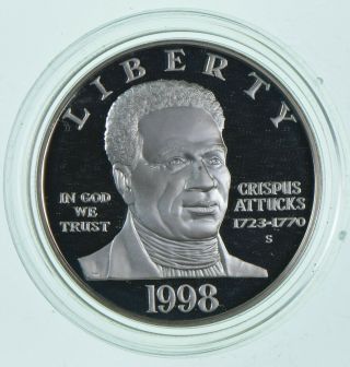 Unc 1998 - S Black Revolutionary War Patriots Commemorative 90 Silver Dollar 839