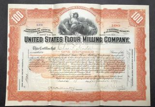 1899 United States Flour Milling Company Stock Certificate,  Uncancelled Abn