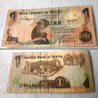 1 Lira Malta 1967 Banknote