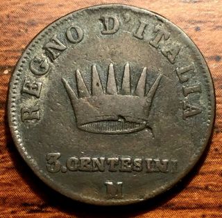 1810 M Italian States Napoleon Bonaparte 3 Centesimi Copper Coin
