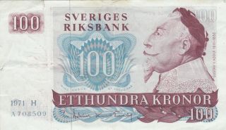 100 Kronor Very Fine Banknote From Sweden 1971 Pick - 54a