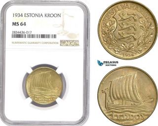 Ad821,  Estonia,  1 Kroon 1934,  Ngc Ms64
