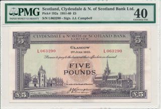 Clydesdale & N.  Of Scotland Bank Ltd.  Scotland 5 Pounds 1955 Pmg 40
