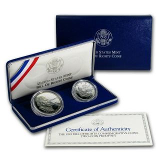 1993 Bill Of Rights 2 Coin Commemorative Proof Silver Dollars☆☆box W/coa
