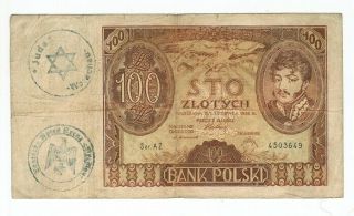 German - Poland Occupation Banknote 100 Zlotych With Third Reich Stamped