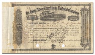 St.  Louis,  Alton And Terre Haute Railroad Company Stock Certificate (dated 1864)