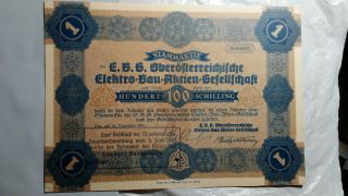Austria 1937 Elektro - Bau - Aktien - Gesellschaft 100 Shilling Bond Cert. ,  Common