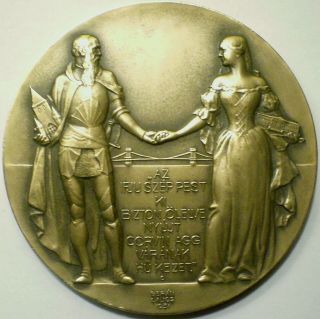 Large Art Nouveau Bronze Medal By L.  Beran - Civitas Metropolitana Budapest 1931