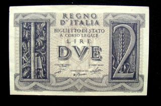 1939 Italy Kingdom Fascist Banknote 2 Lire Unc