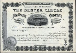 Denver Circle Real Estate Co Of Colorado,  188 -,  Uncancelled Stock Certificate