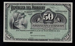 Paraguay Proof Uniface 50 Centavos L.  1916 Pick 137 Unc Less.