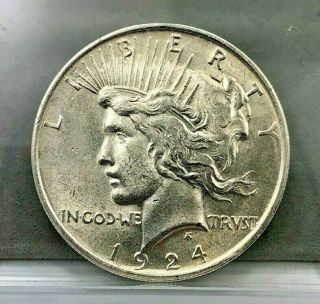 1924 Us $1 Silver Peace Dollar Au/bu Slider Coin