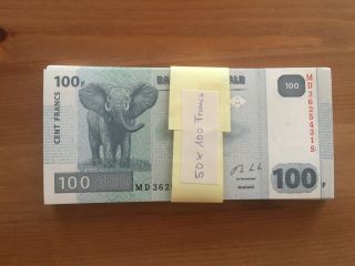 Bundle Of 50 X 100 Francs,  Congo Unc