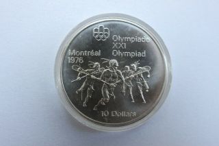 1976 Canada Montreal Olympic Silver 10 Dollar Uncirculated Coin - Lacrosse