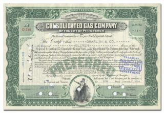 Consolidated Gas Company Of Pittsburgh Stock Certificate