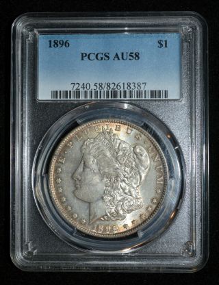 A 1896 Morgan Silver Dollar Pcgs Au58 Toned $1 Coin Near Unc