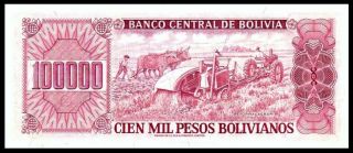 Bolivia 100000 Pesos Bolivianos Banknote,  1984,  P - 171,  UNC,  Low Combine 3