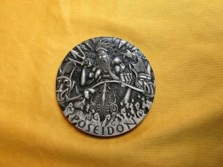 Near Flawless 2014 Tuvalu 2oz Gods Of Olympus Poseidon High Relief Coin W/ Box