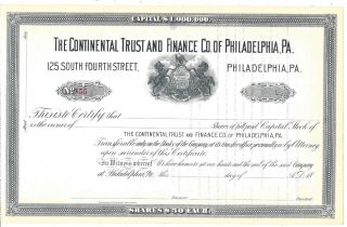 The Continental Trust And Finance Co.  Of Philadelphia,  Pa.  Unissued Certificate
