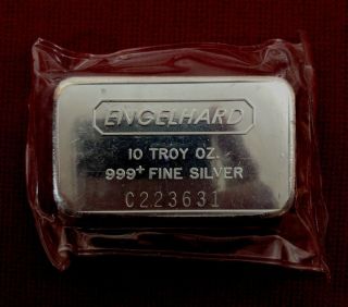 Engelhard 10 Troy Oz.  999 Fine Silver Vintage " Chunky " Bar Serial C223631