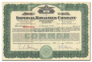 Imperial Royalties Company Stock Certificate (kansas City & Tulsa Express Trust)
