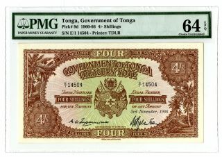 Government Of Tonga 4 Shillings 1966 P - 9d Pmgchoice Uncirculated 64 Epq Tdlr