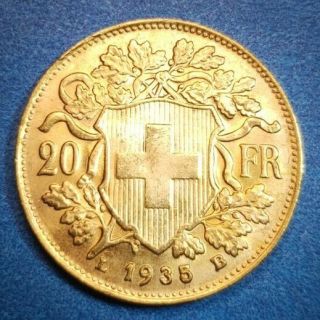 1935 Swiss Gold 20 Francs - Helvetia - BU - Bright Crisp 84 Year Old Swiss Gold 2