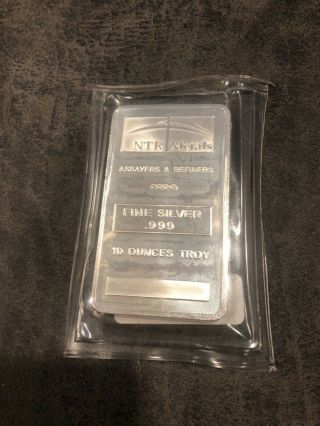10 - Troy Oz Silver Bar.  9999 Fine Silver By Ntr Metals Assayers & Refiners