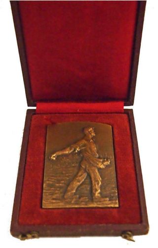 René Baudichon Bronze Relief Sculpture The Sower Signed In Orig.  Fitted Box